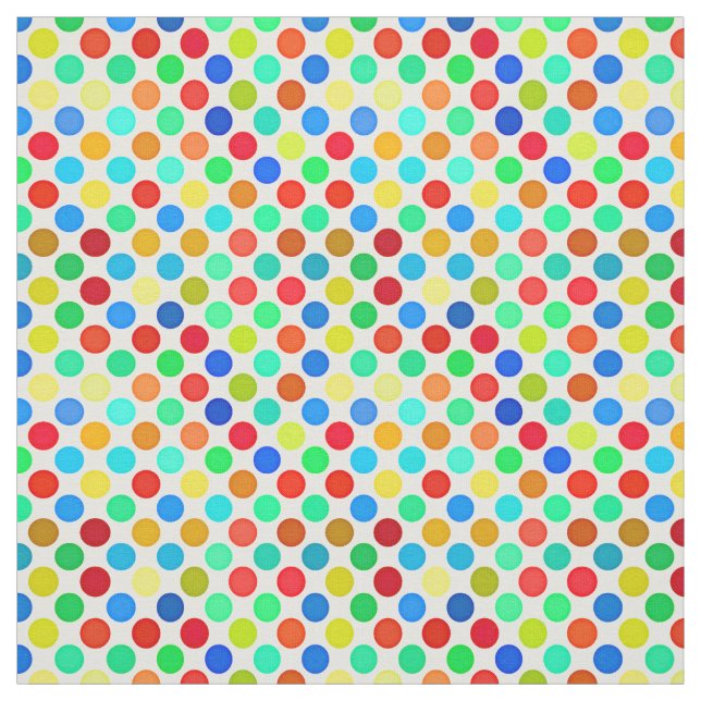 Blue Red Yellow Green Orange Polka Dots Pattern Fabric (Swatch)