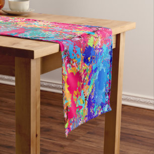 Blue Red Yellow Green Pink Teal Drops Abstraction Short Table Runner