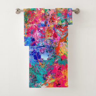 Blue Red Yellow Green Pink Teal Splash Abstraction Bath Towel Set