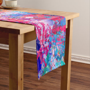 Blue Red Yellow Green Pink Teal Splash Abstraction Short Table Runner
