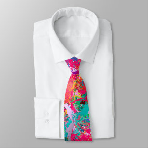 Blue Red Yellow Green Pink Teal Splash Abstraction Tie