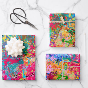Blue Red Yellow Green Pink Teal Splash Abstraction Wrapping Paper Sheet