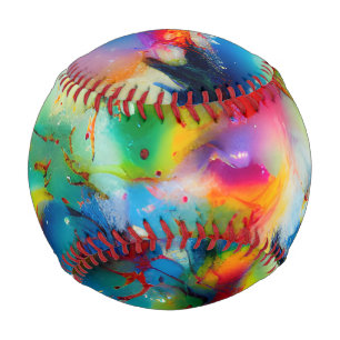 Blue Red Yellow Green Watercolor Abstraction Baseball