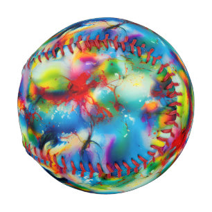 Blue Red Yellow Green Watercolor Abstraction Baseball
