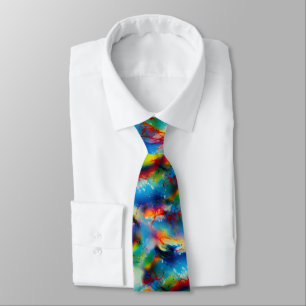 Blue Red Yellow Green Watercolor Abstraction Tie