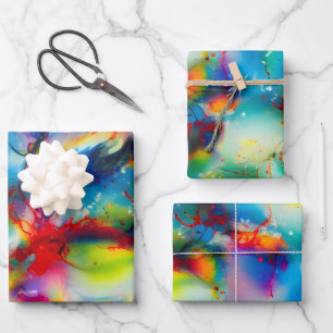 Blue Red Yellow Green Watercolor Abstraction Wrapping Paper Sheet