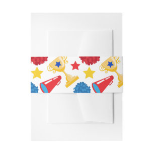 Blue Red Yellow Stars Cheerleader Megaphone Pom Invitation Belly Band