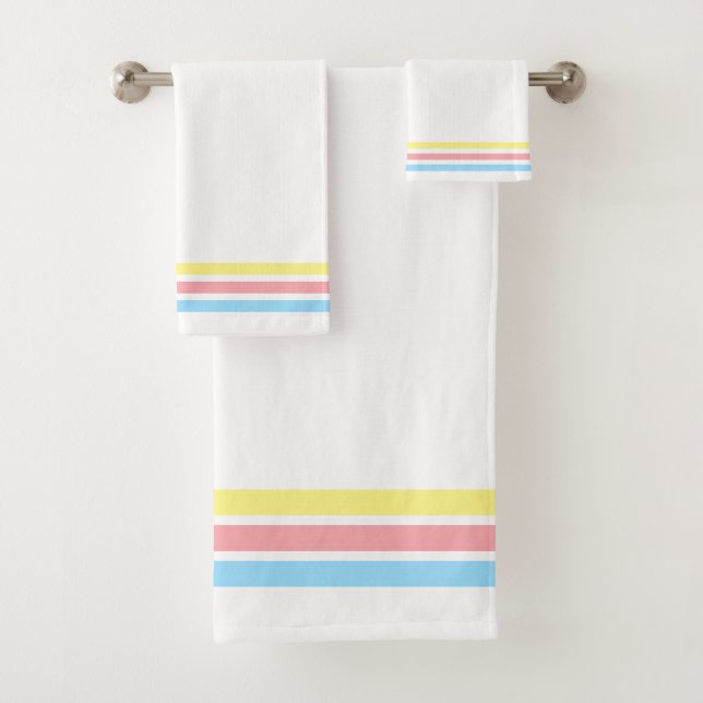 Blue Red Yellow Striped on White Bath Towel Set (Insitu)