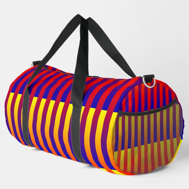 Blue Red Yellow Stripes Large Duffle Bag (Right Corner)