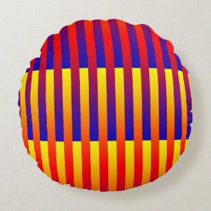 Blue Red Yellow Stripes Round Cushion