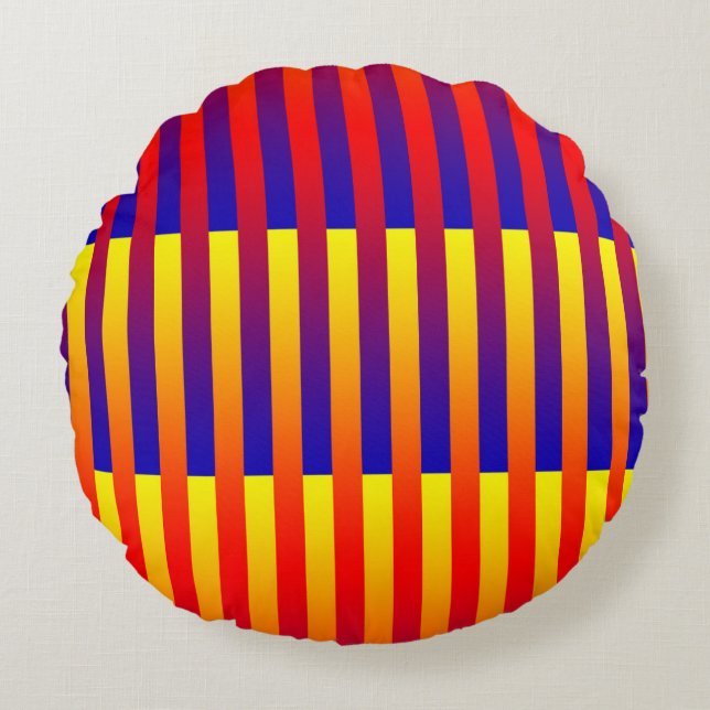 Blue Red Yellow Stripes Round Cushion (Front)