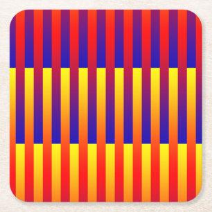 Blue Red Yellow Stripes Square Paper Coaster