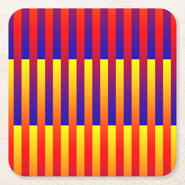 Blue Red Yellow Stripes Square Paper Coaster (Front)
