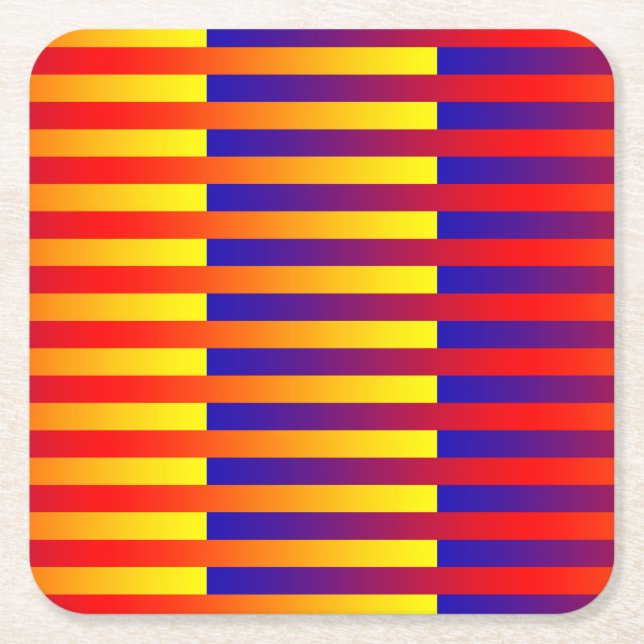 Blue Red Yellow Stripes Square Paper Coaster (Front)