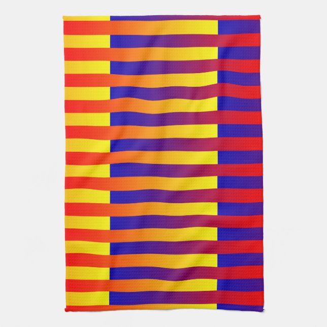 Blue Red Yellow Stripes Tea Towel (Vertical)