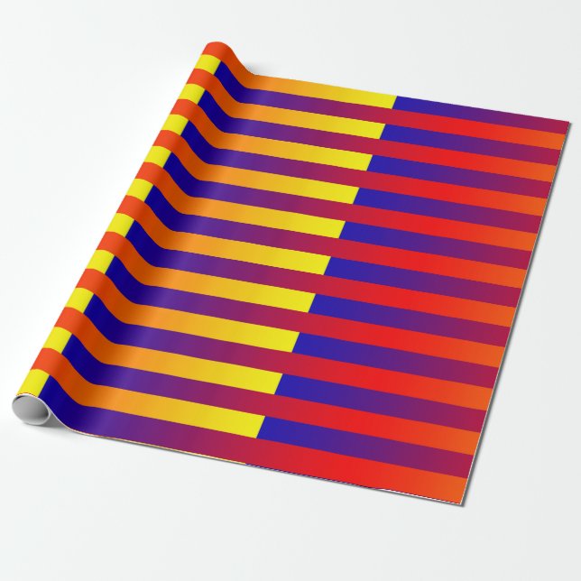 Blue Red Yellow Stripes Wrapping Paper (Unrolled)