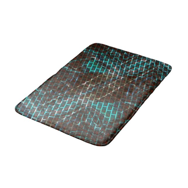 Blue reddish rust, scratches, small brick or grid bath mat (Angled)