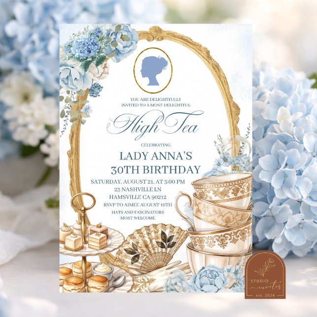 Blue Regency High Tea Birthday party Invitation (Creator Uploaded)