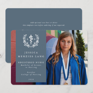 Blue Registered Nurse Asclepius Graduation Photo Announcement