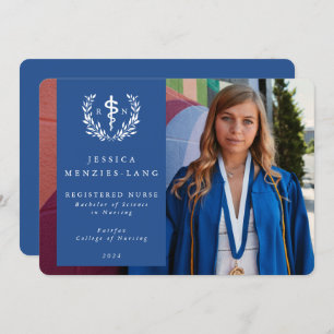 Blue Registered Nurse Asclepius Graduation Photo Announcement