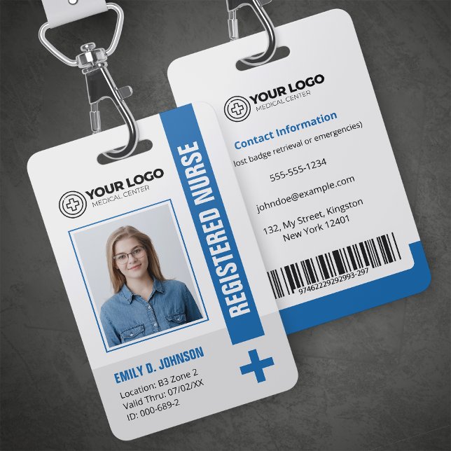 Blue Registered Nurse RN Photo & Barcode ID Badge (Creator Uploaded)
