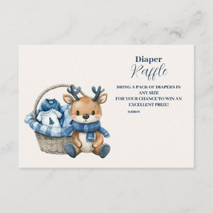 Blue Reindeer Basket Baby Shower Diapper Raffle  Enclosure Card