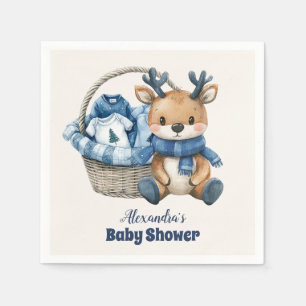 Blue Reindeer Basket Baby Shower Napkin