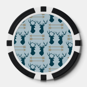 Blue Reindeer Couple Animal Head Antlers Arrows Poker Chips