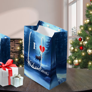 Blue Reindeer Custom Christmas Medium Gift Bag