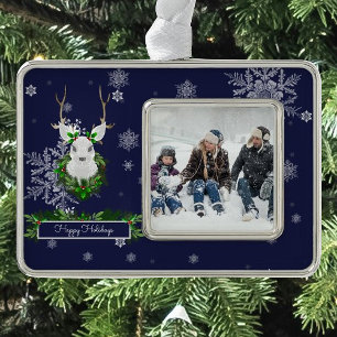 Blue Reindeer Framed Ornament