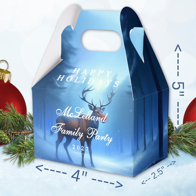 Blue Reindeer Happy Holidays Family Party Favour Box (Creator Uploaded)