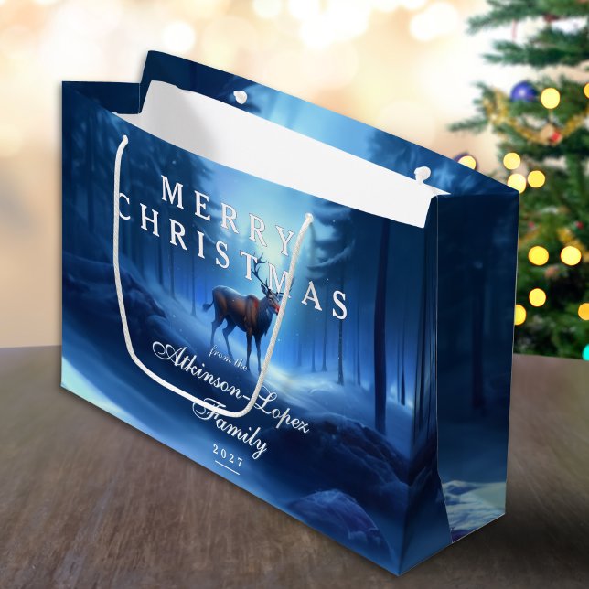 Blue Reindeer Merry Christmas Family Large Gift Bag (Creator Uploaded)