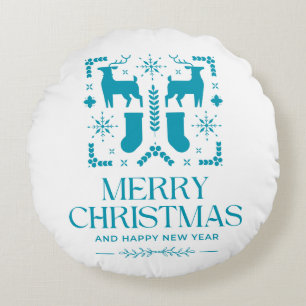 Blue Reindeer Merry Christmas Throw Pillow