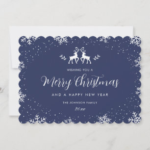 Blue Reindeer Snowflake Christmas New Year Holiday Card