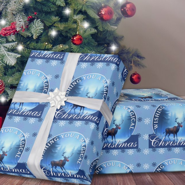 Blue Reindeer Snowflakes Christmas Wrapping Paper (Creator Uploaded)