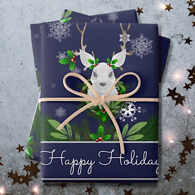 Blue Reindeer Wrapping Paper (Blue Reindeer Wrapping Paper Sheets)