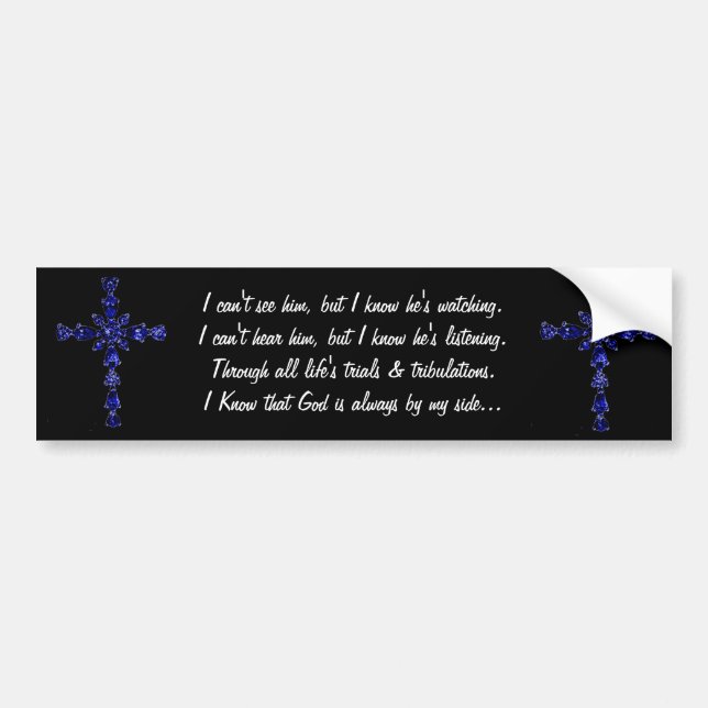 Blue religious cross bumper sticker (Front)