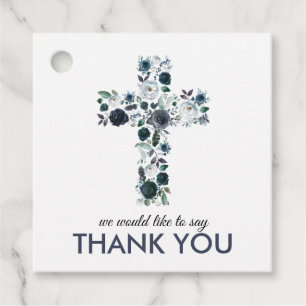 Blue Religious Floral Cross Communion/Baptism Favour Tags