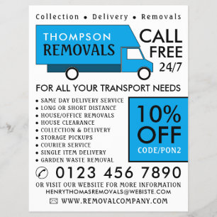Blue Removal Van, Removal Company Advertising Flyer