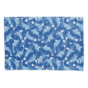 Blue Repeating Motif Koi Fish Pattern Pillowcase