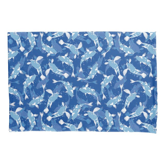 Blue Repeating Motif | Koi Fish Pattern Pillowcase (Front)
