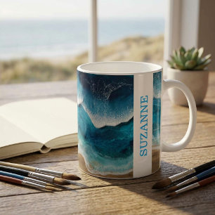 Blue Resin Look Waves Beach Coffee Mug