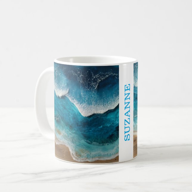 Blue Resin Look Waves Beach Coffee Mug (Front Left)