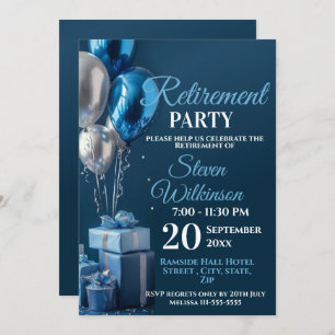 Blue Retirement Party Balloon Gifts Invitation