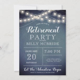 Blue  Retirement Party String Lights Invitation