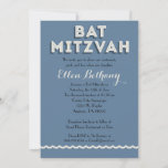 Blue Retro Bat Mitzvah Invitations<br><div class="desc">This Bat Mitzvah invitation celebrates a happy event with happy style. Blue and cream with retro letters and a cream scalloped border on the bottom.</div>