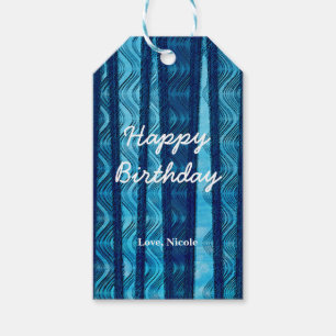 Blue Retro Beach Waves Vintage Abstract Gift Tag