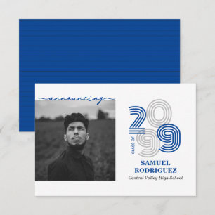 Blue Retro Big Numbers Class of Photo Invitation