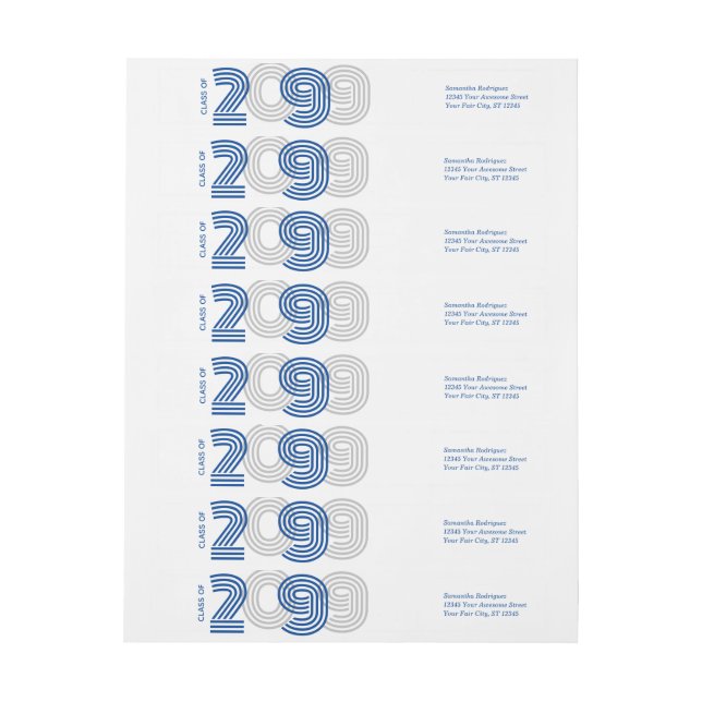 Blue Retro Big Numbers Class of Wrap Around Label (Sheet)