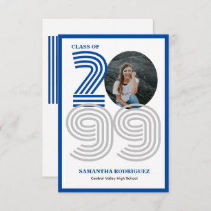Blue Retro Big Numbers Graduation Photo Invitation